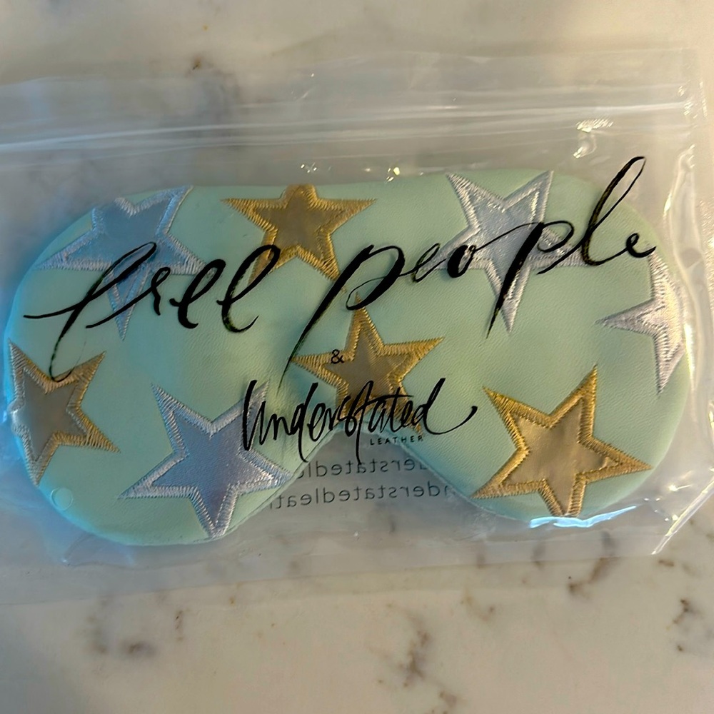 Free People & Understated adjustable cooling travel eye mask, mint vegan leather